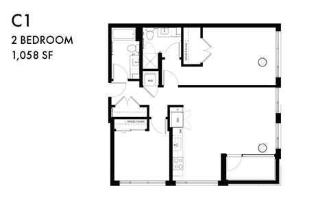 Floor plan for 2 beds, 2 baths, 990 sqft